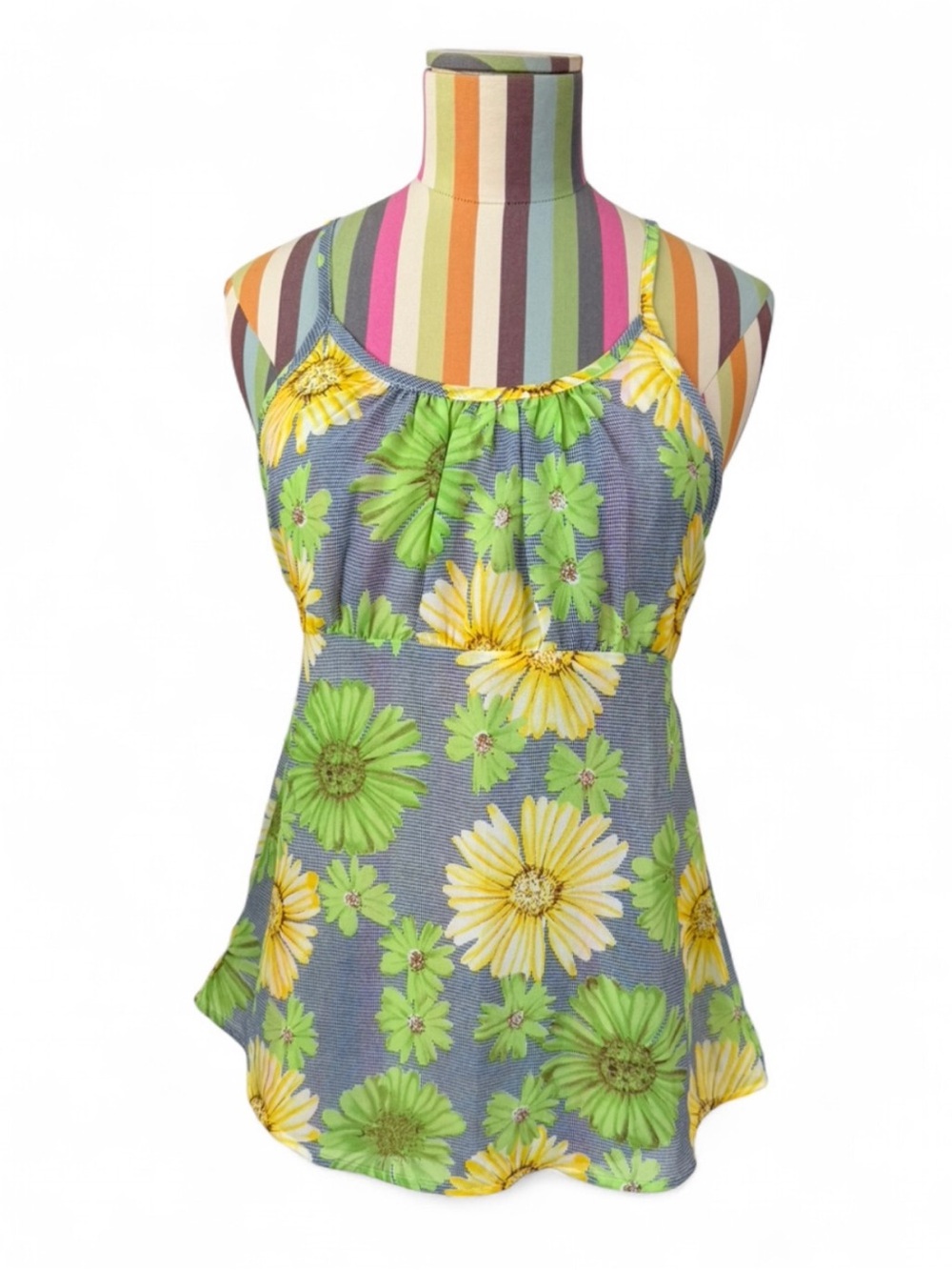 Vintage Mimosa Babydoll Floral Graphic Print Tank Top Blouse